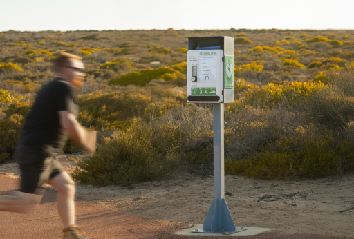 A man running to get a defib